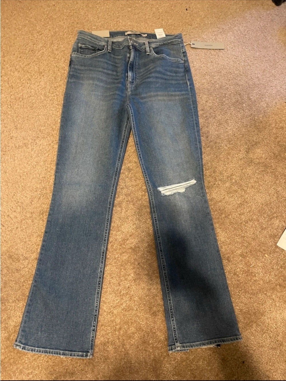 Hudson Jeans Mid Wash Blue Wide-Leg Jeans with Knee Rip